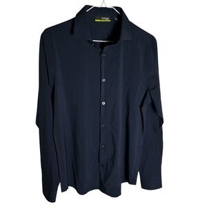 Murano Navy solid slim fit performance long sleeve woven button up shirt